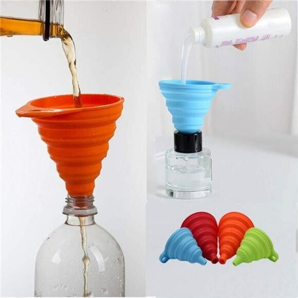 Kitchen Funnel Set 4 Pack Collapsible Silicone Funnels Food Grade Large Small - Picture 6 of 7